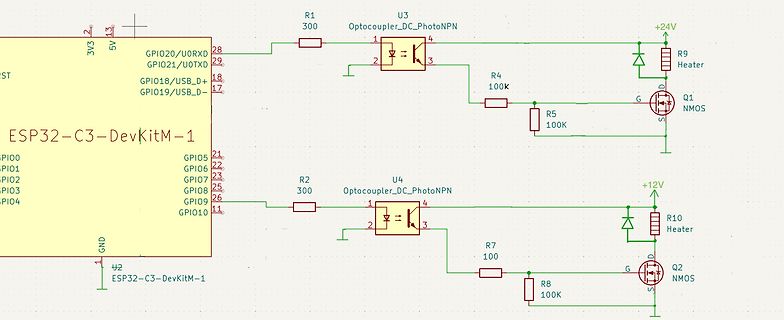 Schaltplan mit ESP32-C3 und Optokopplern