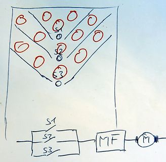 Handgezeichnete Skizze eines Schaltplans mit Schaltern und Motor