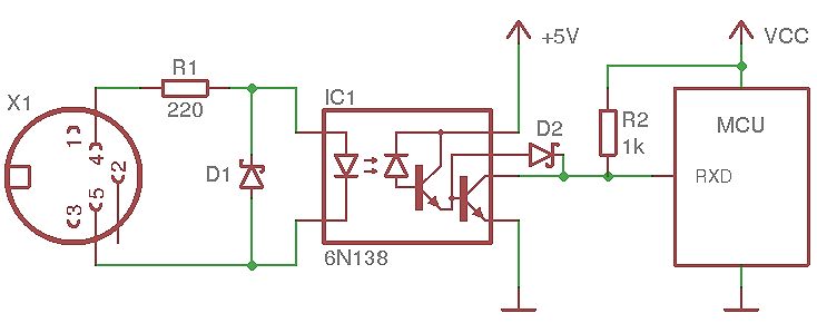 Schaltplan mit Optokoppler und Mikrocontroller