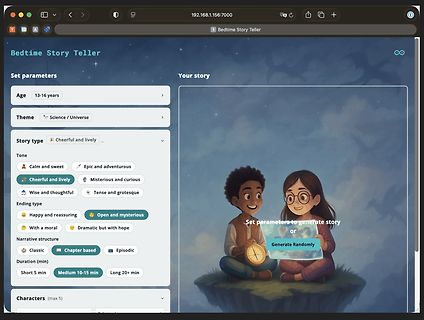 Benutzeroberfläche einer Web-Applikation zur Geschichtenerstellung