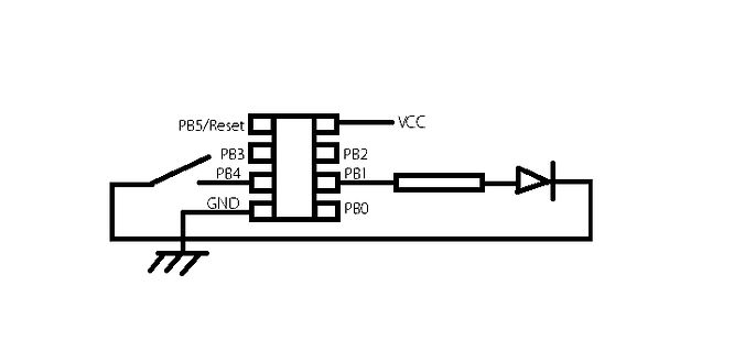 Einfacher Schaltplan mit Mikrocontroller-Pins und LED