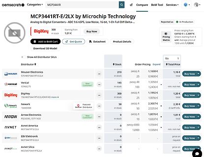 Webseite eines Elektronik-Distributors mit Preisliste