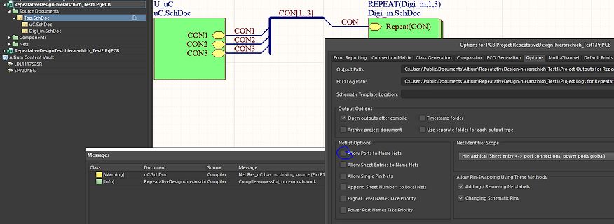 Screenshot der Altium Designer Software mit Schaltplan und Optionen