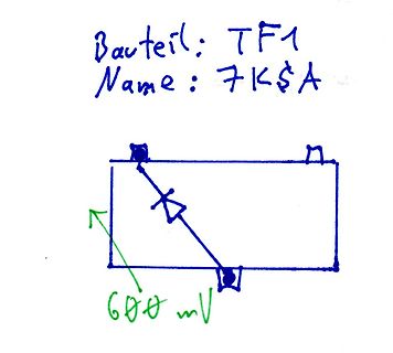 Handgezeichneter Schaltplan mit Diode und Beschriftung