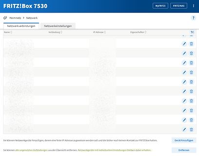 Benutzeroberfläche der FRITZ!Box 7530 Netzwerkeinstellungen