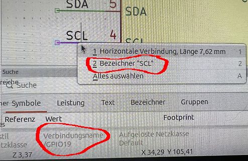 Ausschnitt aus einer EDA-Software mit Schaltplan und Kontextmenü