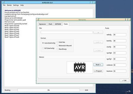 AVRDUDE Software Fenster