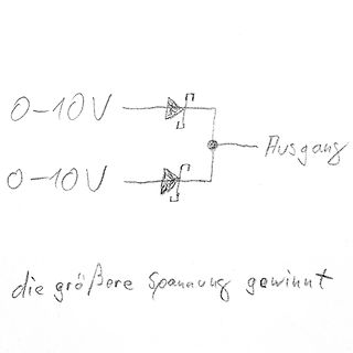 Handgezeichnete Schaltung mit Dioden und Text