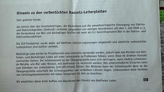 Hinweis zu vorbestückten Bausatz-Leiterplatten