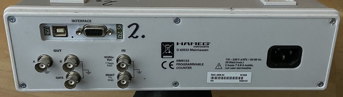Rückseite eines Hameg HM8123 Programmierbaren Zählers