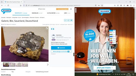 Screenshot einer Kleinanzeigen-Webseite