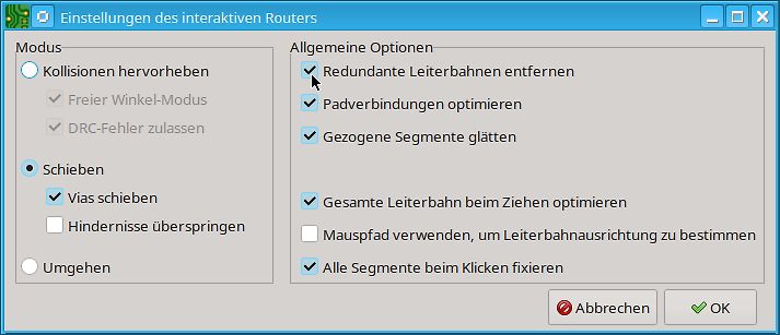 Einstellungen des interaktiven Routers Software-Menü