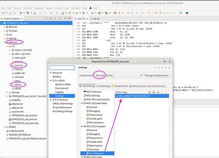 Screenshot einer Software-Entwicklungsumgebung mit Projektstruktur und Einstellungen