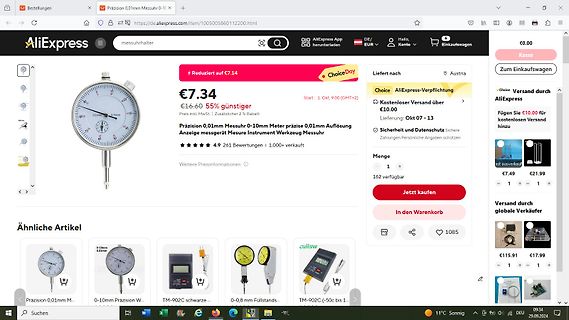 AliExpress Produktseite für ein Messuhr-Messgerät