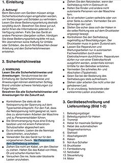 Bedienungsanleitung und Sicherheitshinweise eines Seilhebezugs
