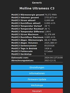 Display eines Molline Ultramess C3 Messgeräts