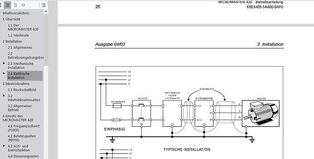 Schaltplan einer typischen Installation eines Micromaster 420