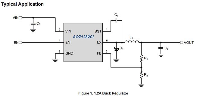 Schaltplan eines 1.2A Buck Regulators