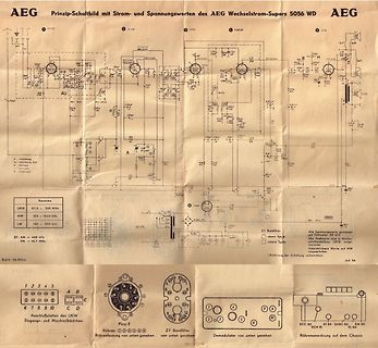 Schaltplan und Layout eines AEG Wechselstrom-Supers 5056 WD