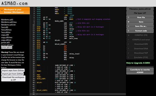 Assembler-Quellcode in einem Editor