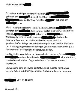 Text eines Testaments