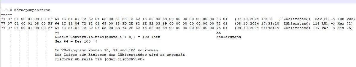 Programmcode und Datenprotokoll für Wärmepumpenstrom