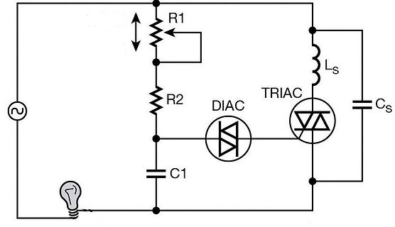 Schaltplan eines Dimmer-Schaltkreises mit Triac und Diac