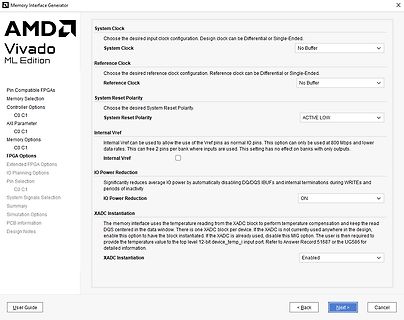 Benutzeroberfläche AMD Vivado ML Edition Memory Interface Generator