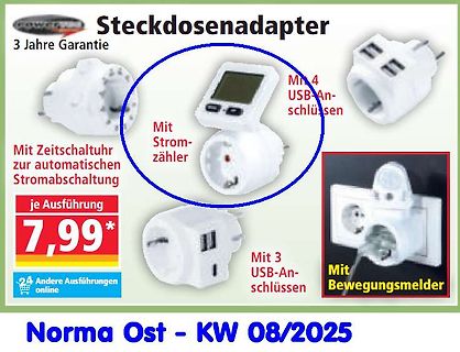 Werbeblatt für verschiedene Steckdosenadapter