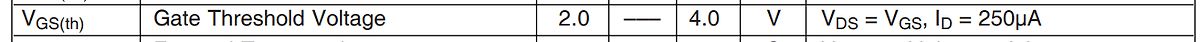 Ausschnitt einer Tabelle aus einem Datenblatt
