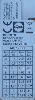 Tabelle eines digitalen Messschiebers