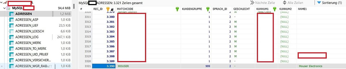 MySQL Datenbankansicht einer Tabelle