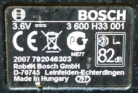 Typenschild eines Bosch-Geräts