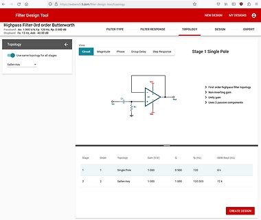 Webseite eines Filter-Design-Tools von TI