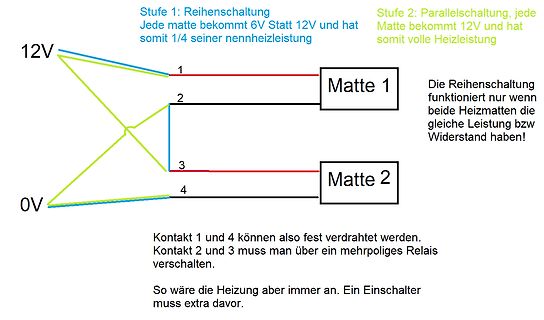 Schaltplan zur Umschaltung von Reihen- und Parallelschaltung