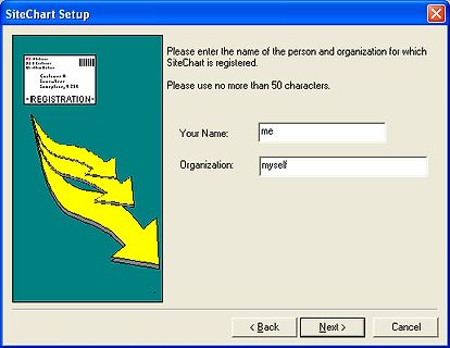 Registrierungsfenster der Software SiteChart