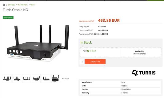 Webshop-Produktseite eines Turris Omnia NG Routers