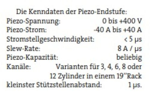 Technische Daten einer Piezo-Endstufe