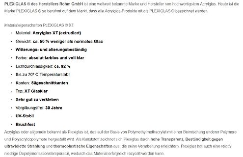 Informationstext über PLEXIGLAS XT Eigenschaften