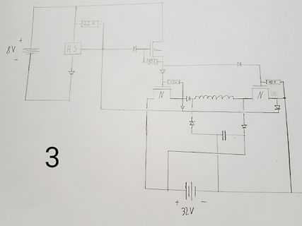 Handgezeichneter Schaltplan eines DC-DC-Wandlers
