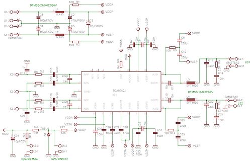 Schaltplan eines Audio-Verstärkers mit TDA8950J