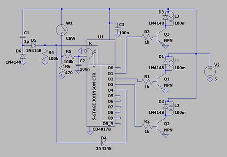 Schaltplan mit CD4017B Zählerchip