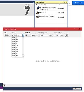 Software-Fenster zur Mikrocontroller-Programmierung