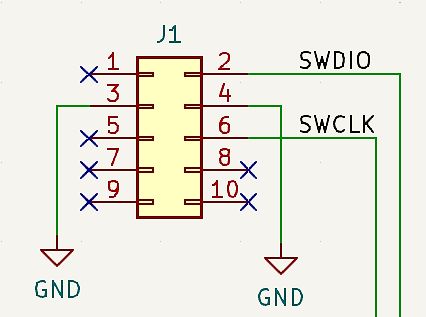 Schaltplan eines Steckverbinder J1 mit SWDIO und SWCLK