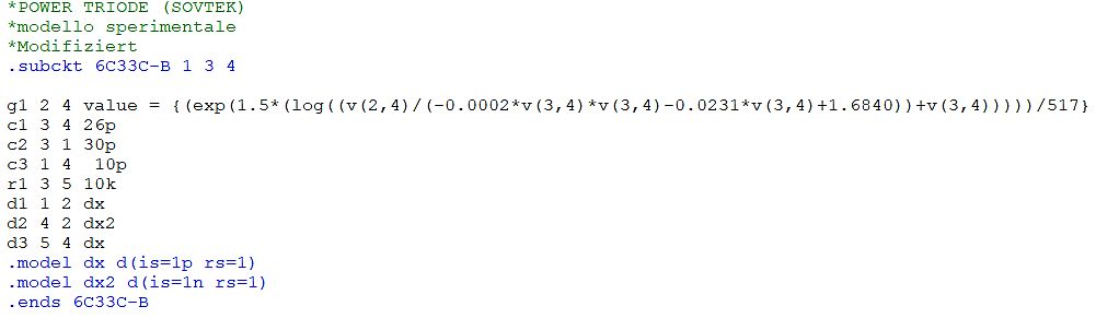 SPICE-Modellcode einer Sovtek Triode
