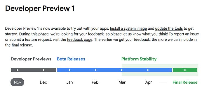 Zeitplan für Developer Preview und Final Release
