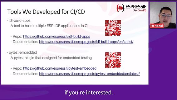 Präsentationsfolie über CI/CD Tools von Espressif