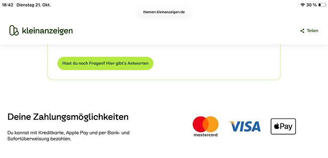 Website-Ausschnitt Zahlungsmöglichkeiten