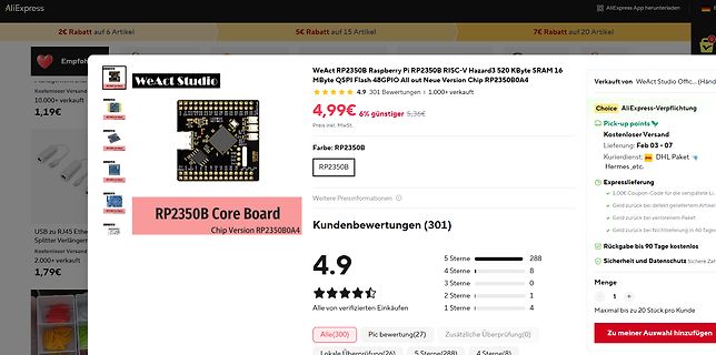 AliExpress Produktseite WeAct Studio RP2350B Core Board