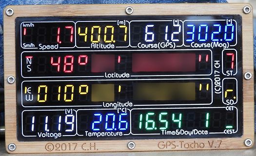 Digitales GPS-Tacho Display auf Holzbrett
